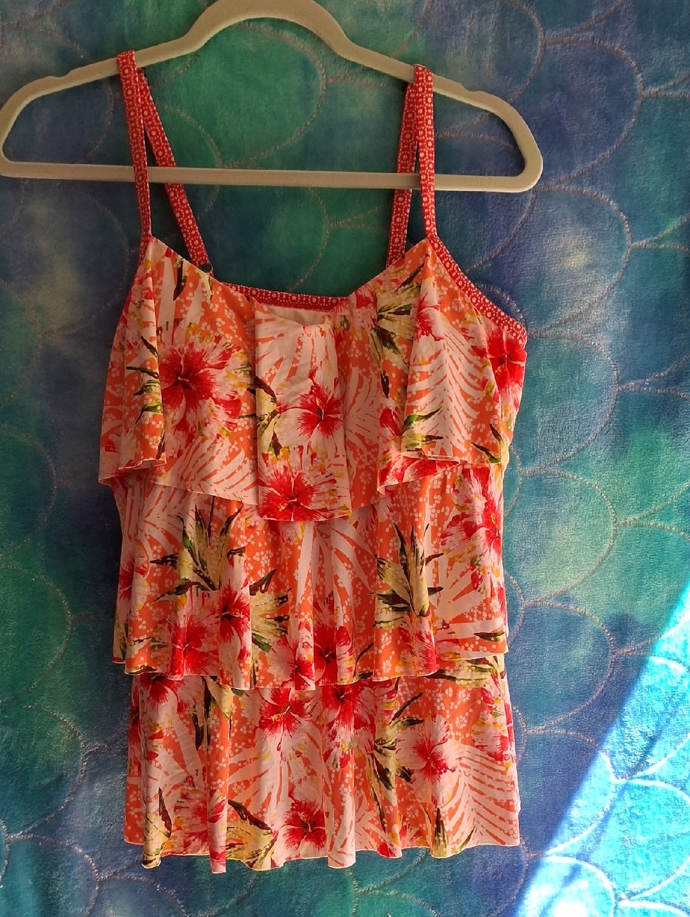 Beach House Orange Floral Ruffle Swim Top